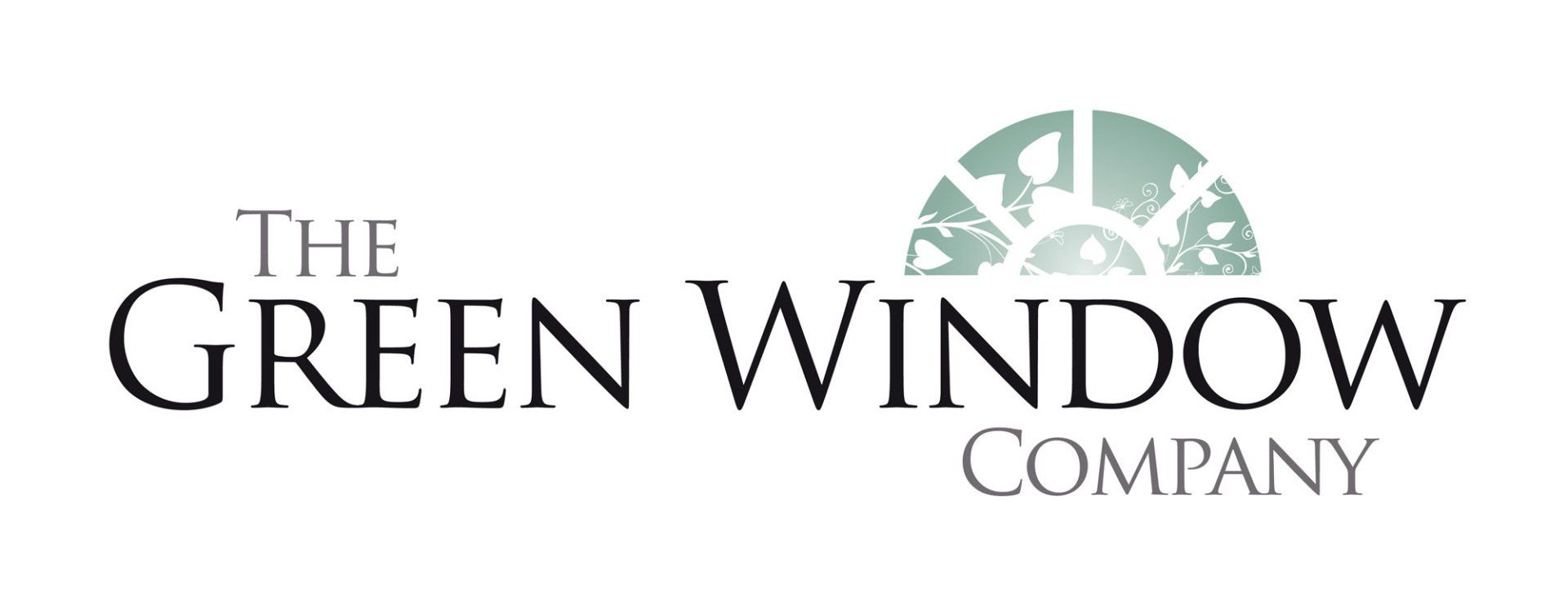 Logo for The Green Window Company with black text and a light green semi-circular window icon.