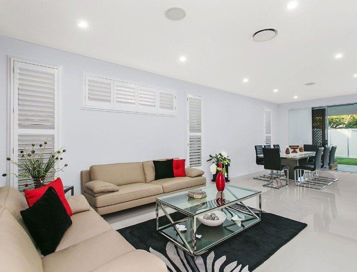 narrow lot home living room