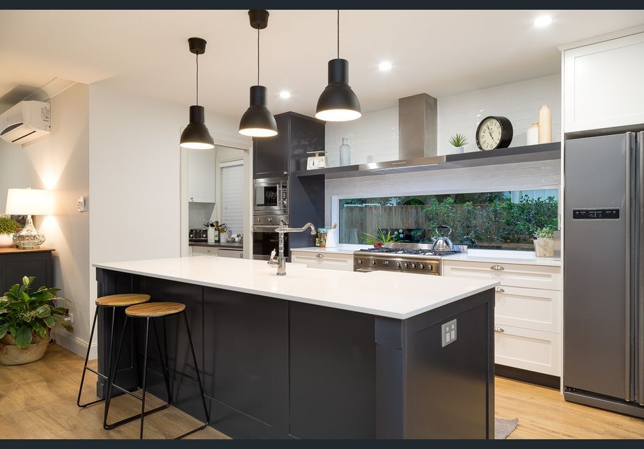 kitchen counter with lights
