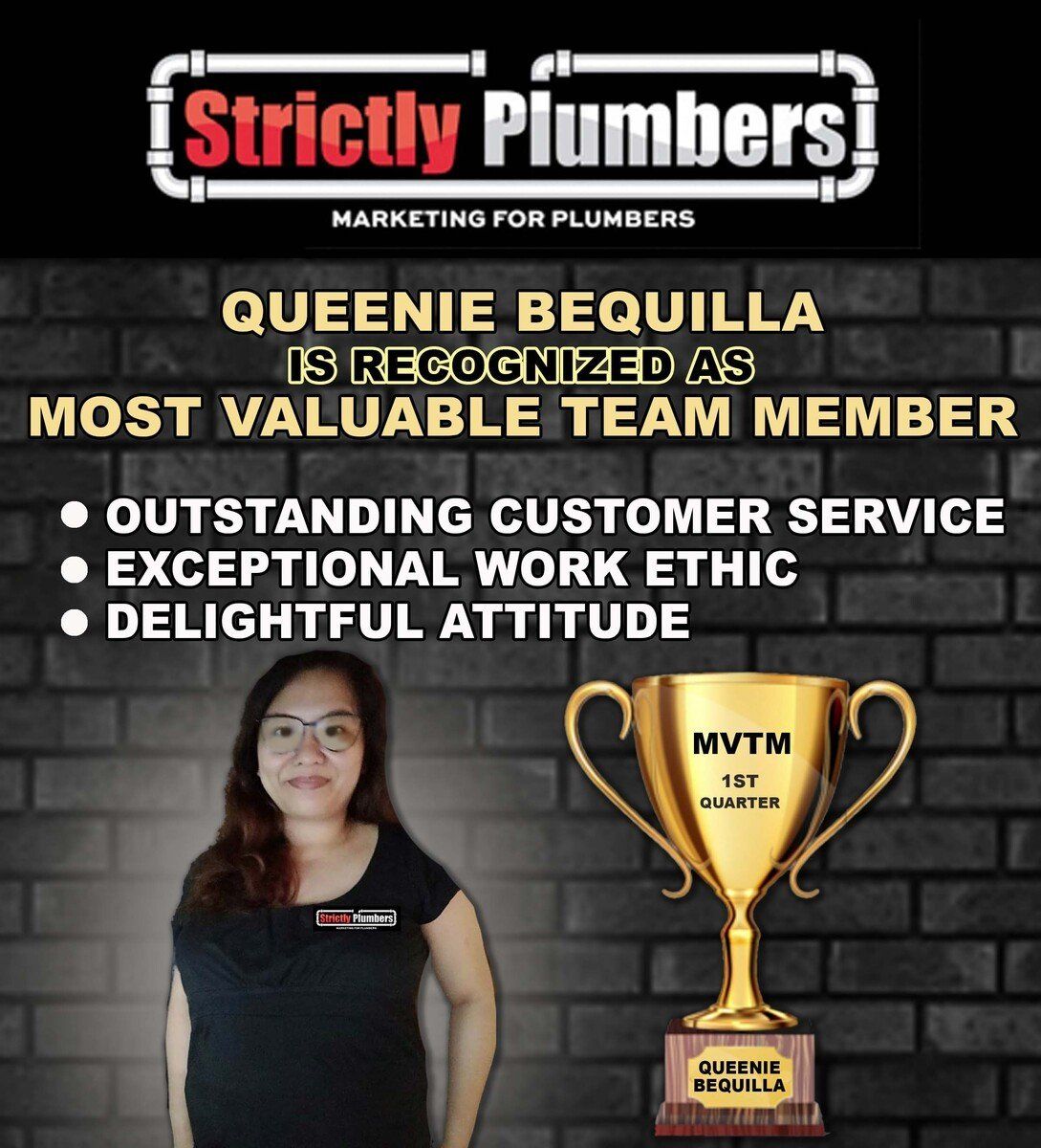 Queenie bequila is recognized as most valuable team member