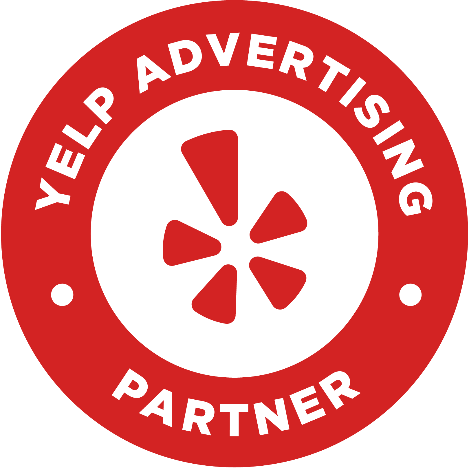 A yelp advertising partner logo in a red circle