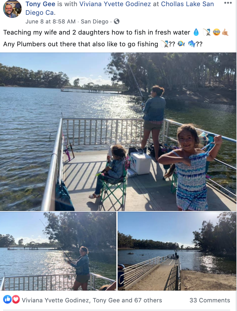A woman is teaching her wife and daughters how to fish in fresh water.