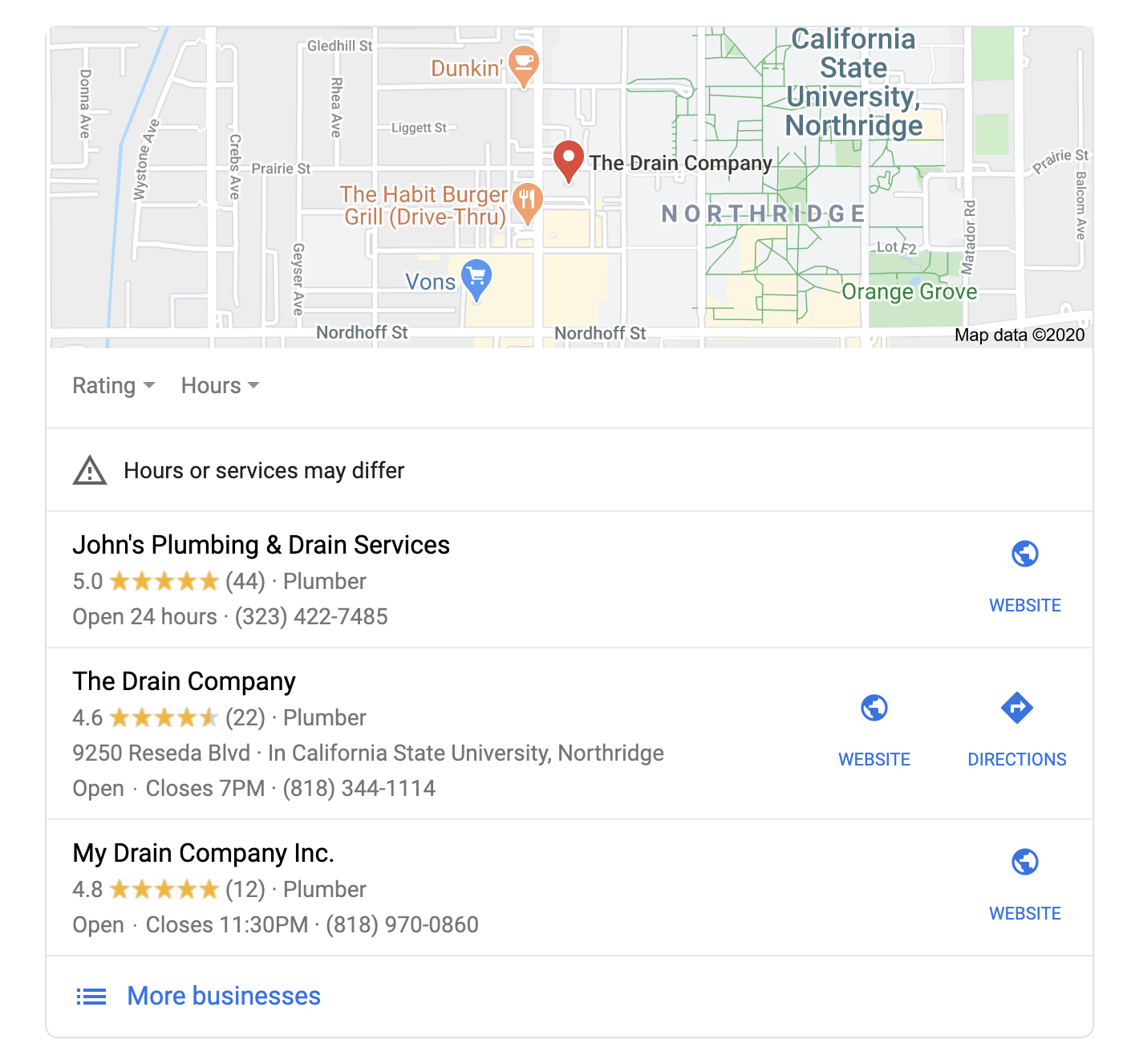A google map showing the location of a plumbing and drain services company.