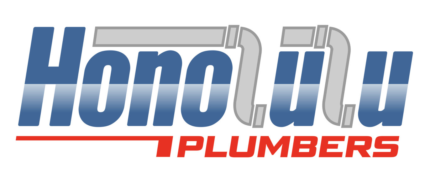 The logo for honolulu plumbers is blue and red