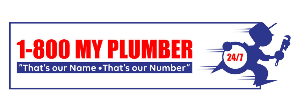 A logo for 1-800-my plumber that says that 's our name that 's our number
