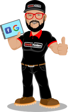 A man with a beard is holding a tablet and giving a thumbs up.