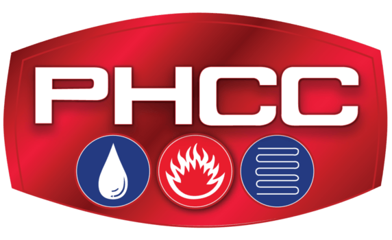 A red phcc logo with a drop of water and a fire