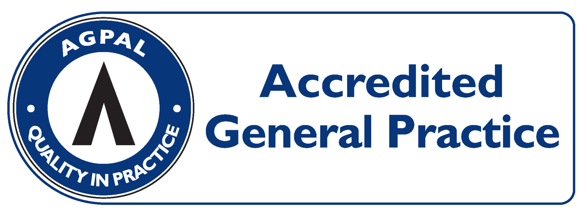 AGPAL Accredited General Practice logo in blue and white with circular seal and text
