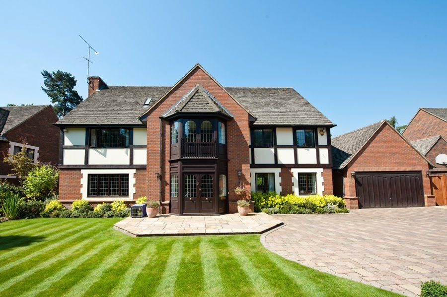 View of the garden from the new lawn laid in Cobham, Surrey