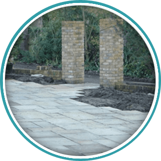 New patio in the back garden of a property in Esher