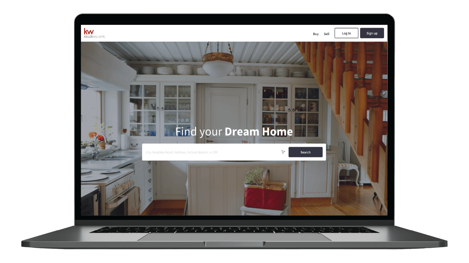 A laptop computer is open to a website that says `` find your dream home ''.