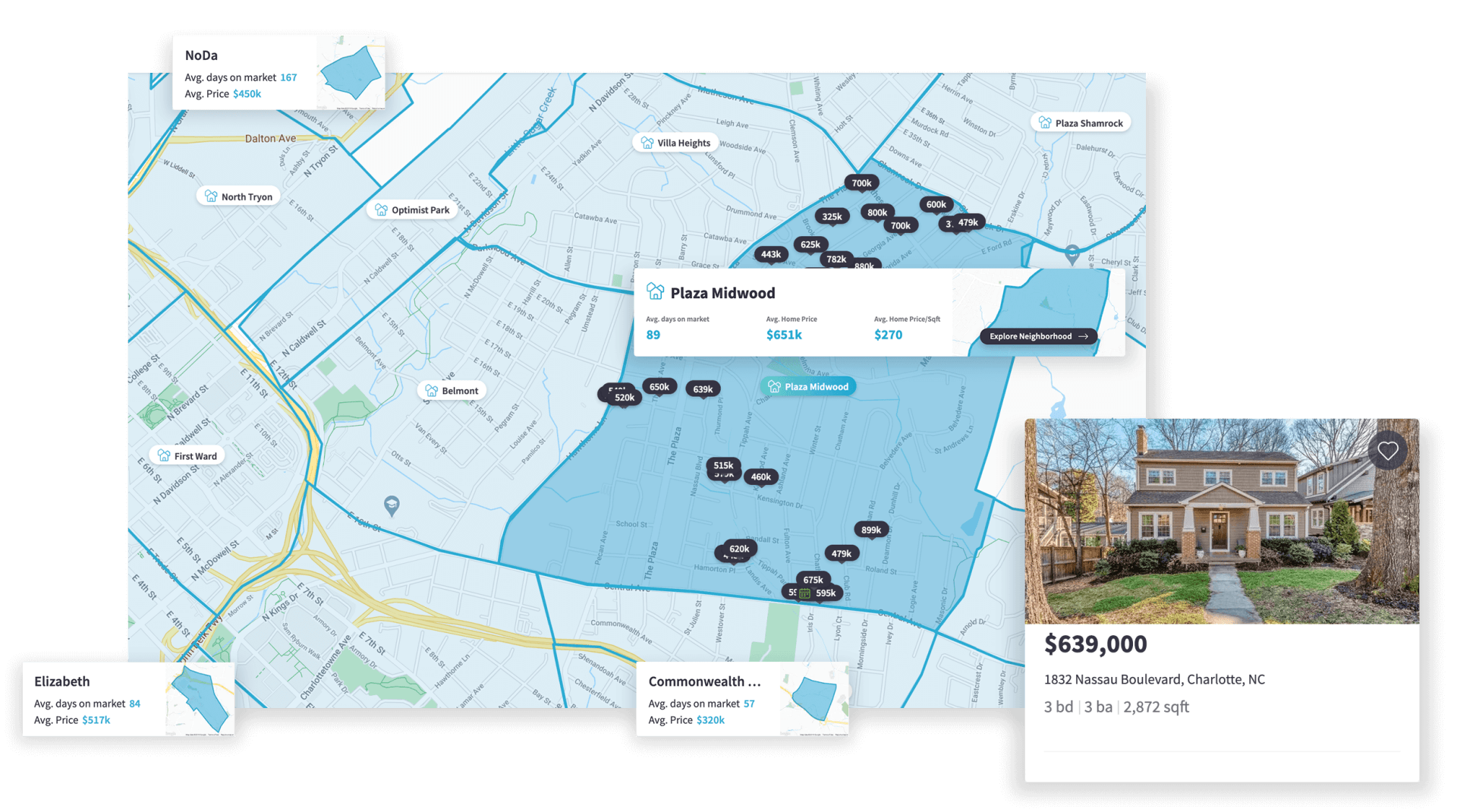 A map of a city with a picture of a house on it.