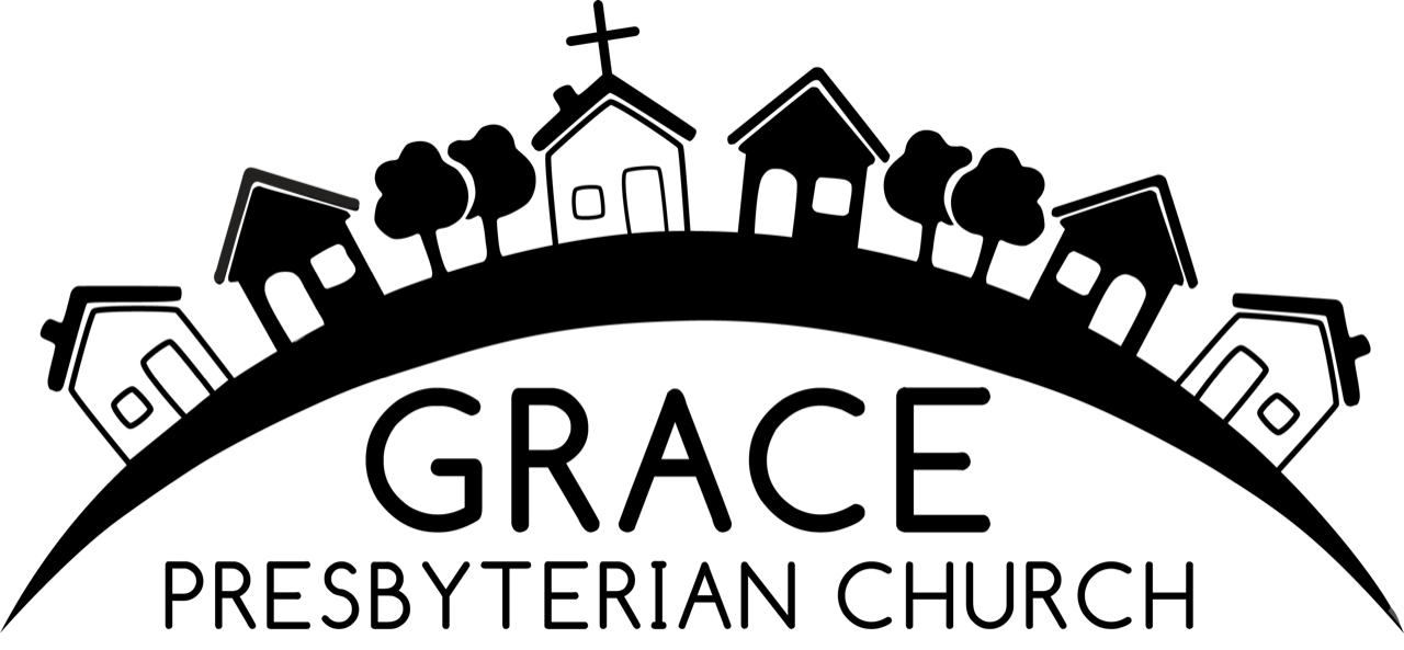 Grace Presbyterian Church logo with black church silhouettes and arched text