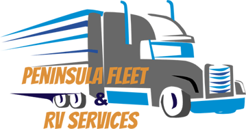 Logo: Semi-truck with blue and gray design,