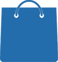 Blue shopping bag icon with white handles.