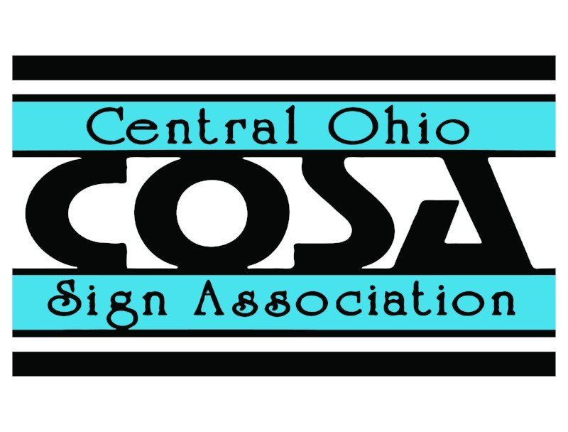 Logo for Central Ohio Sign Association with black and turquoise text on a white background