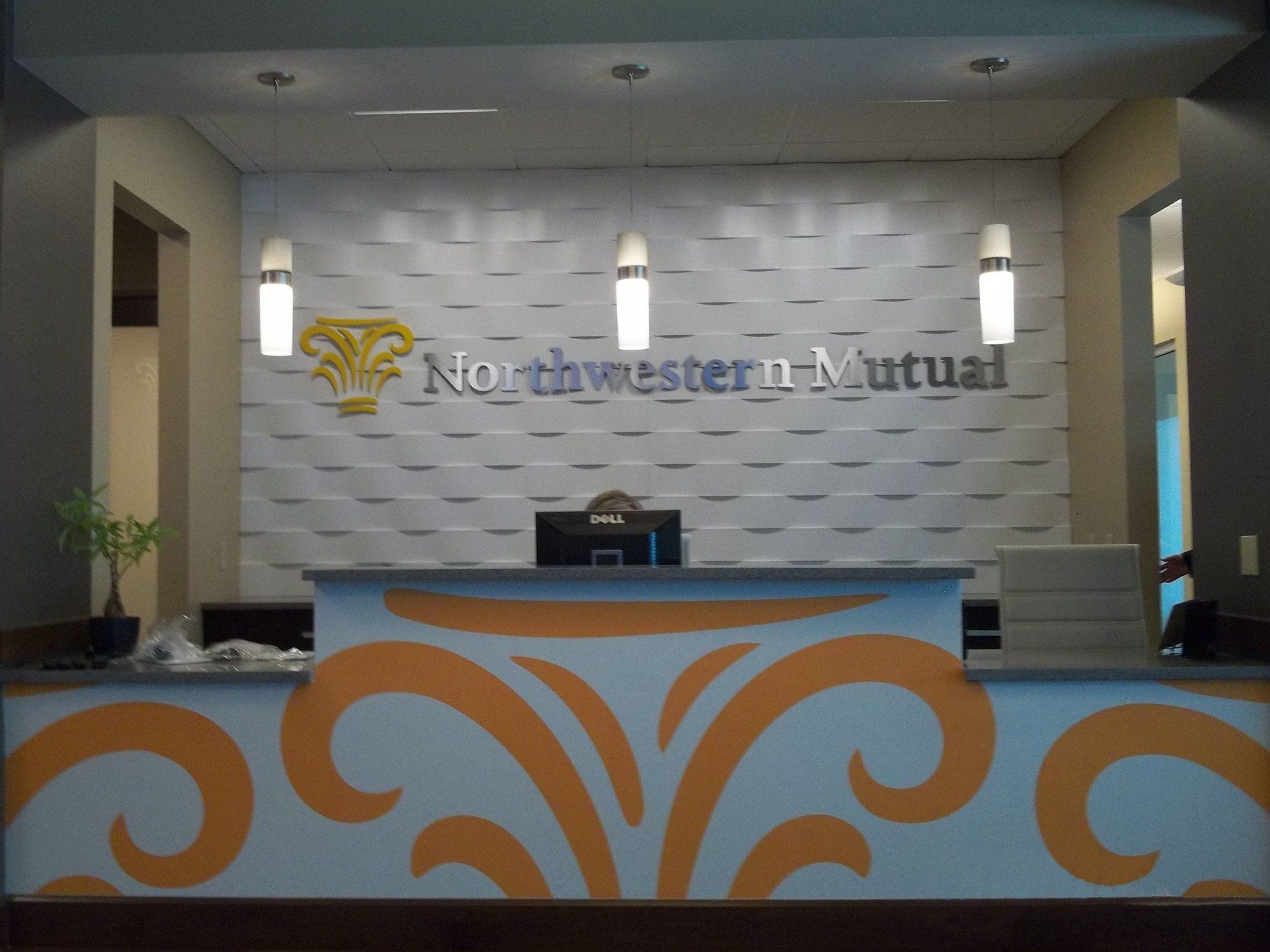 Sign company columbus ohio interior signage cut vinyl reception desk recognition wall