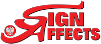 Red “Sign Affects” logo with a stylized arrow and small white emblem