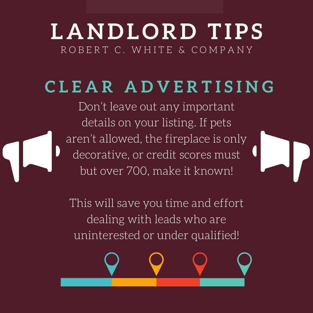 A poster that says landlord tips clear advertising