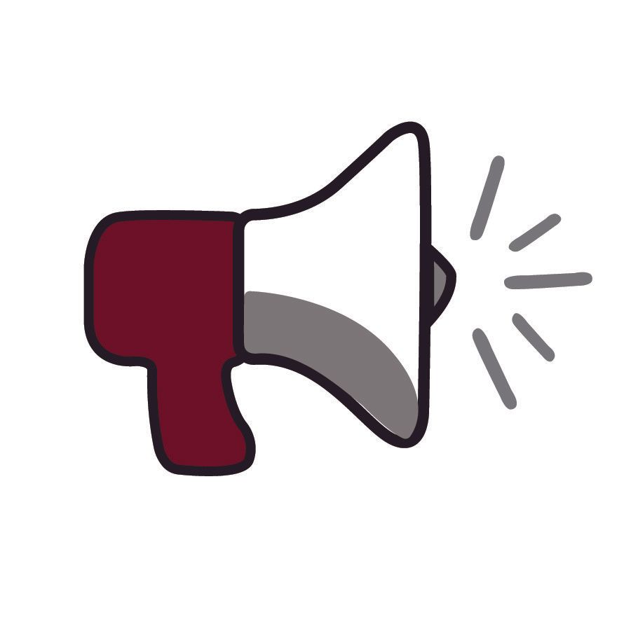 A red and white megaphone with a light coming out of it.