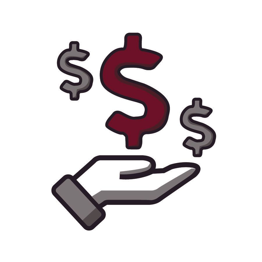 A hand is holding three dollar signs in its palm.