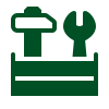 A green icon of a toolbox with a wrench and screwdriver.