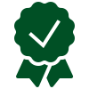 A green ribbon with a check mark on it.