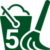 A green bucket with the number 5 on it and a brush.