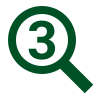 A magnifying glass with the number three inside of it.