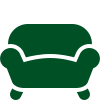A green couch icon on a white background.