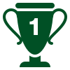 A green trophy with the number one on it.