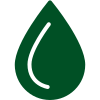 A green drop of water with a white line going through it.