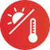 Red circle with a sun and thermometer crossed out, indicating protection from sunlight and temperature.