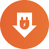 Orange circle with white plug and downward arrow.