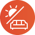 Icon of a sofa with a sun, both crossed out, inside an orange circle.
