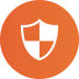 White shield icon on an orange background, representing protection.