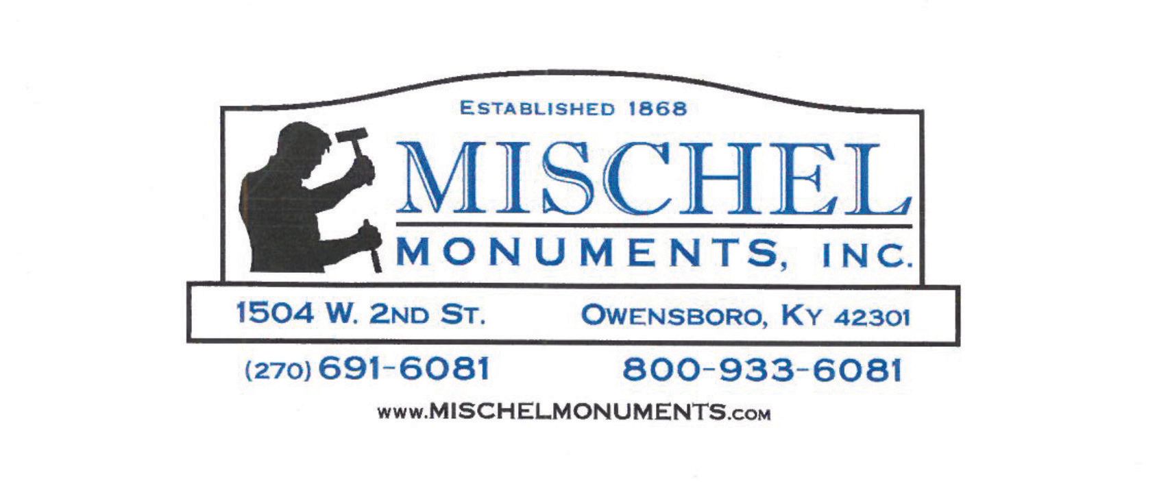 A logo for mischel monuments inc. is shown