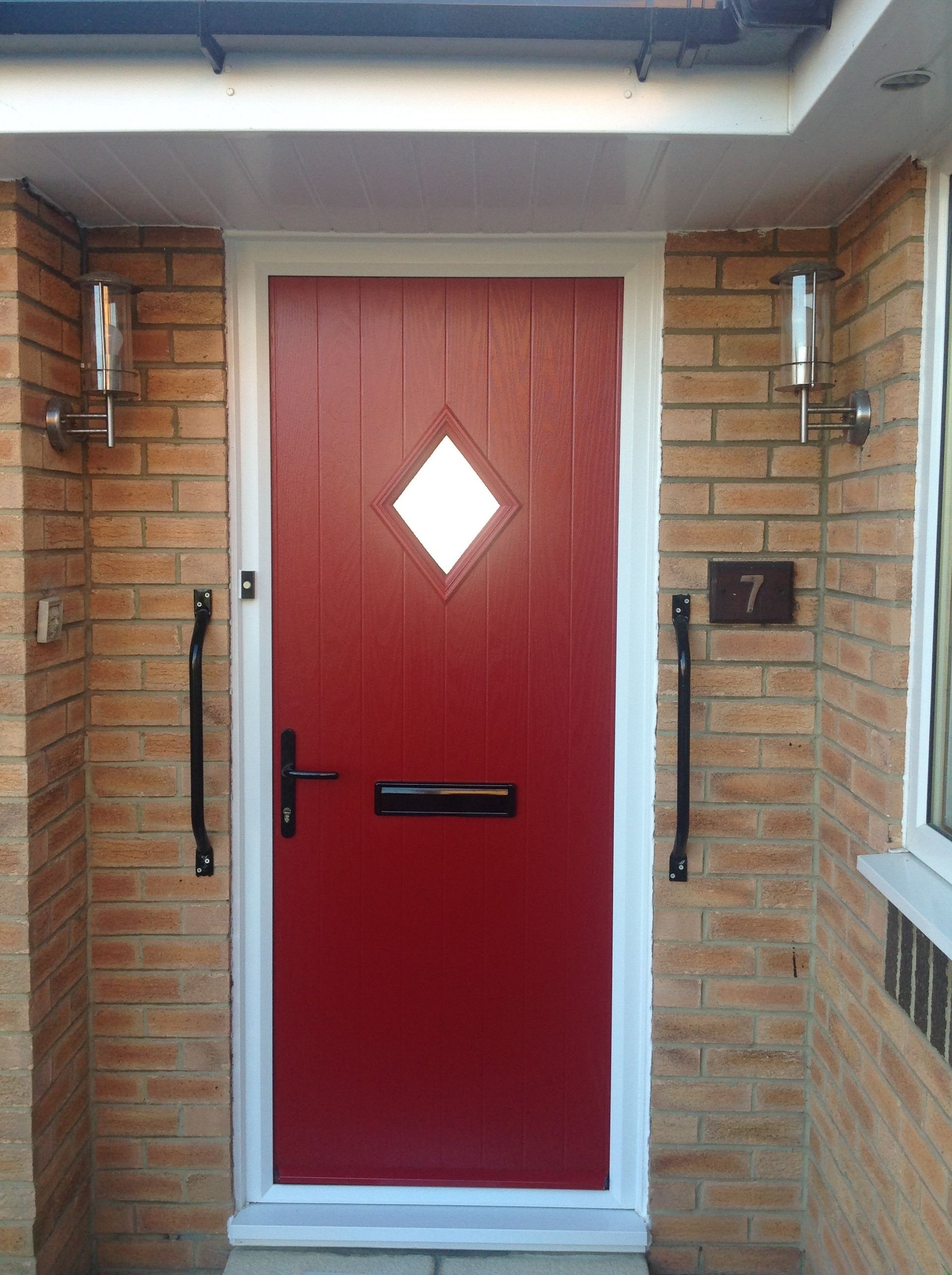 front view of red composite doors