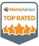 A home advisor top rated badge with four stars.