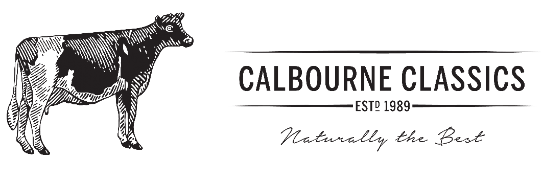 Logo for Calbourne Classics featuring a cow illustration and text.