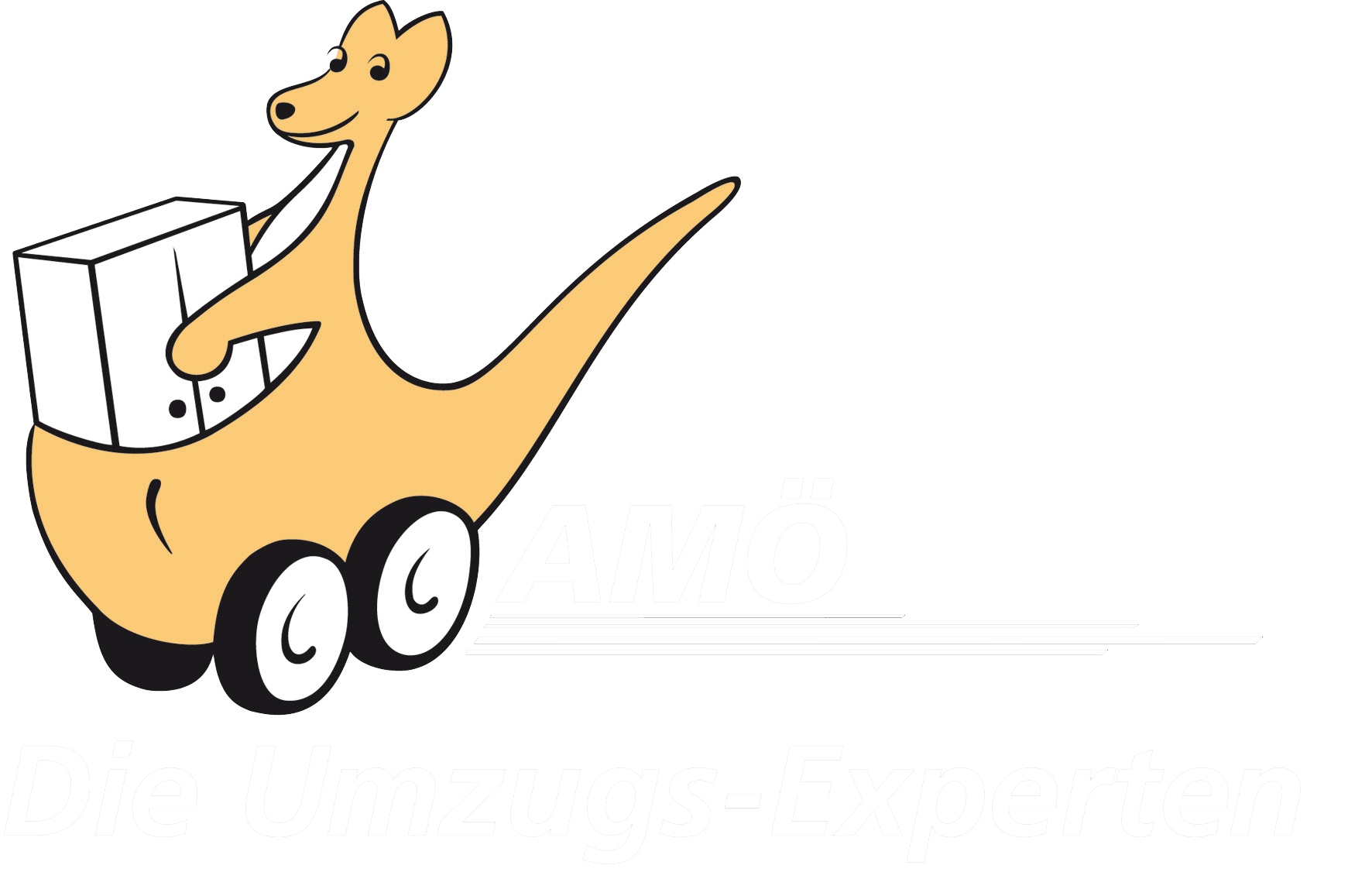 Ein Zeichentrick-Känguru trägt eine Kiste auf seinem Rücken.
