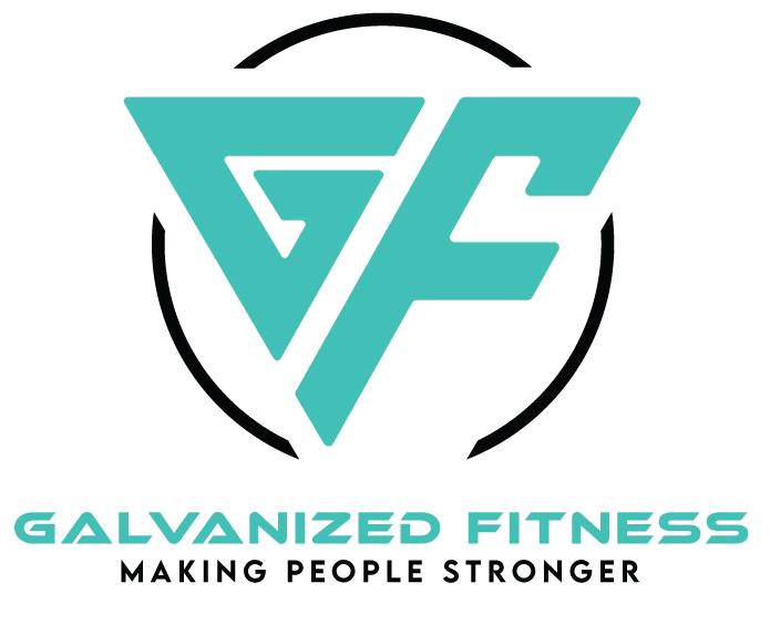 A logo for galvanized fitness making people stronger