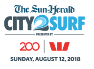 A logo for the sun herald city 2 surf