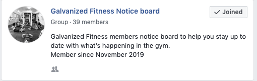 A facebook page for galvanized fitness notice board