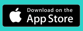 A black and white apple app store button on a blue background.