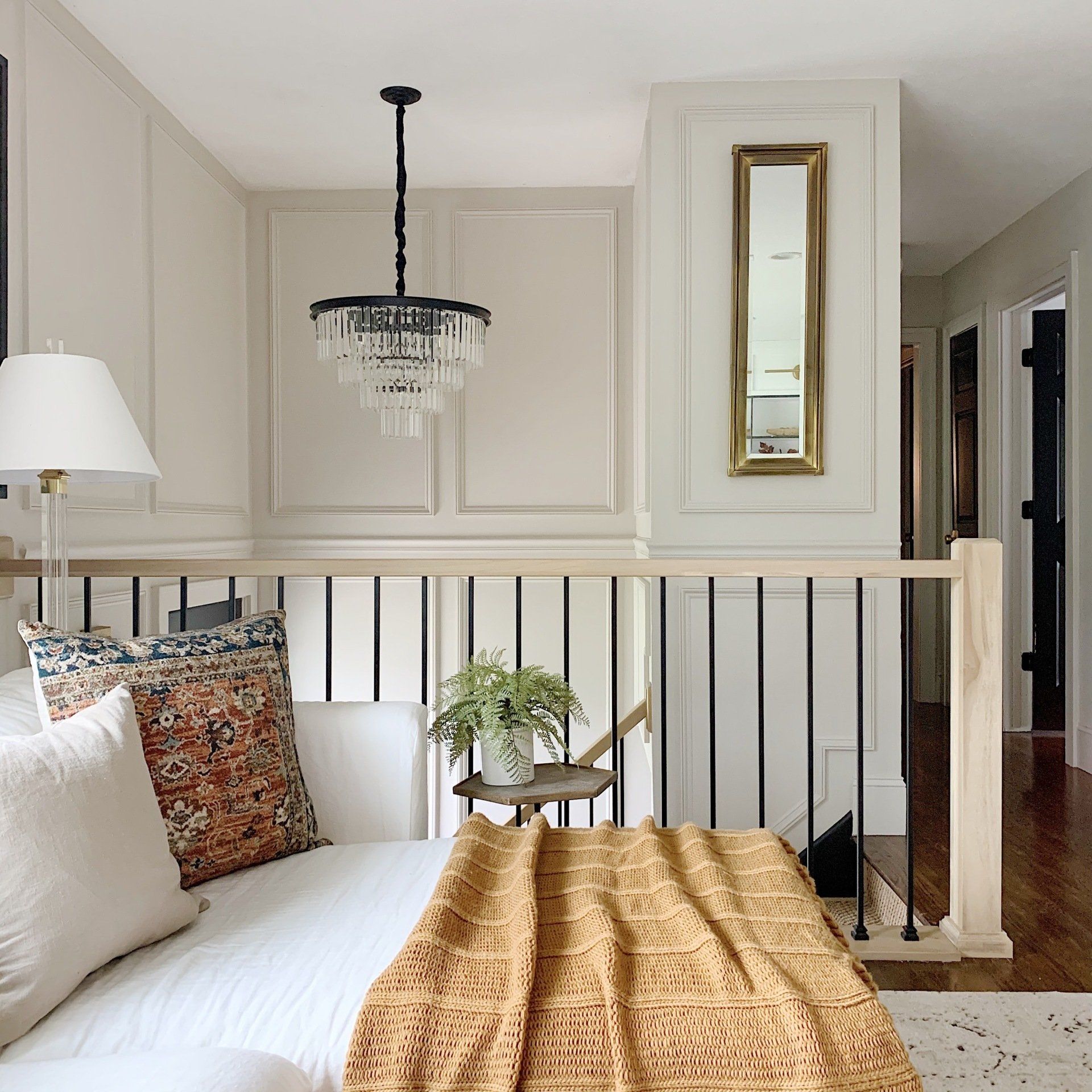 DIY stair hand railings entryway projects split level wainscoting panel moulding