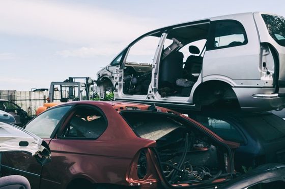 A dump of old cars and metal scrap due for recycling