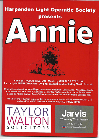 Programme cover for production of Annie, March 2015