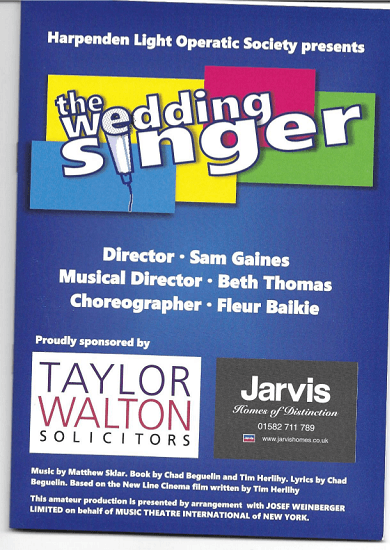Programme cover for production of The Wedding Singer, March 2016
