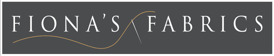 A logo for fiona 's fabrics with a needle and thread